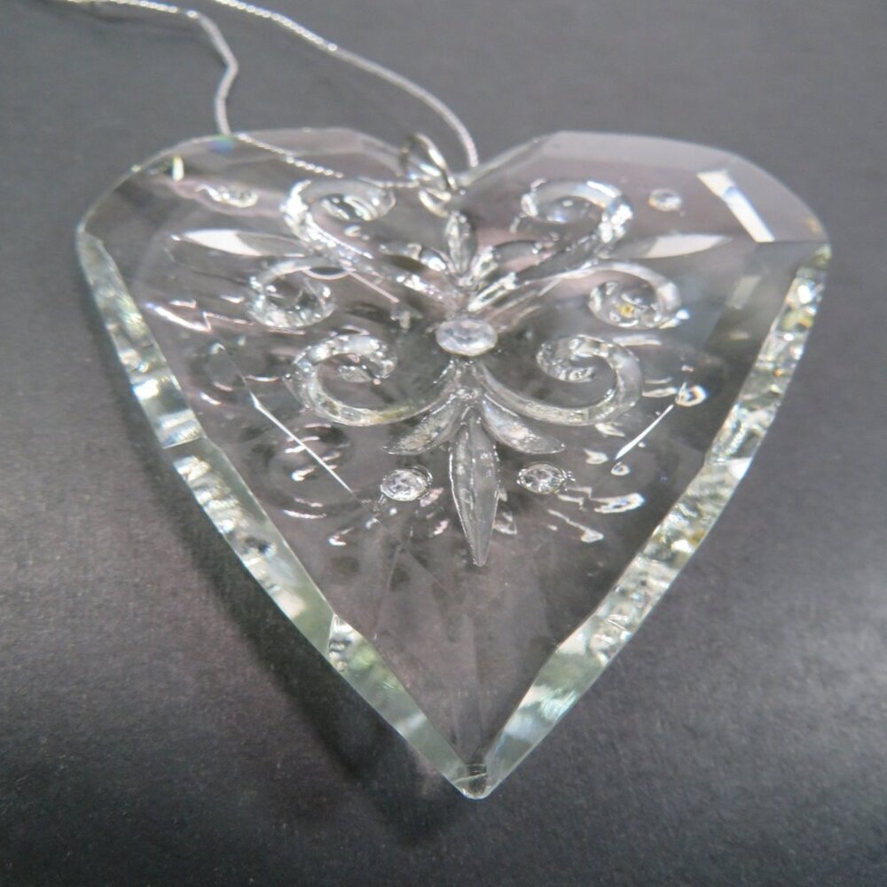 Glass Heart Shaped Christmas Ornament Gem Cut 3.5" tall 1/2" thick